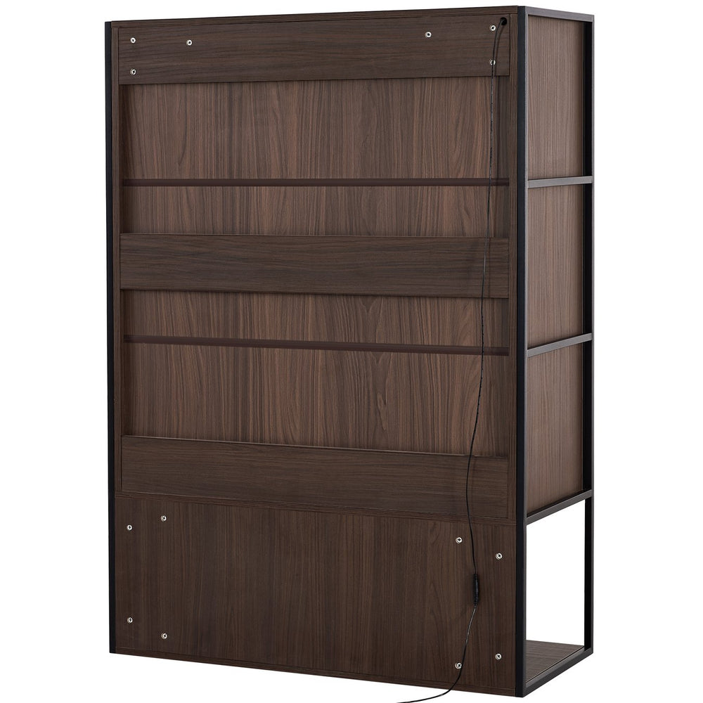 English Elm 51.2'' Freestanding Lighted Display Cabinet With Adjustable Glass Shelves & Hidden Storage For Décor N845P261777D