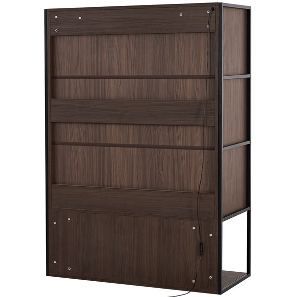English Elm 51.2'' Freestanding Lighted Display Cabinet With Adjustable Glass Shelves & Hidden Storage For Décor N845P261777D