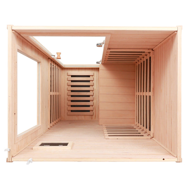 English Elm Hemlock Solid Wood Single Person Far Infrared Sauna with Bluetooth and Lcd Controls W632S00008
