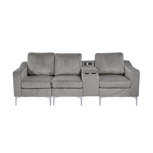 English Elm Convertible Corduroy Sectional Sofa With Usb & Cupholders – Modern 3-Seater In Gray For Comfort W3098S00029