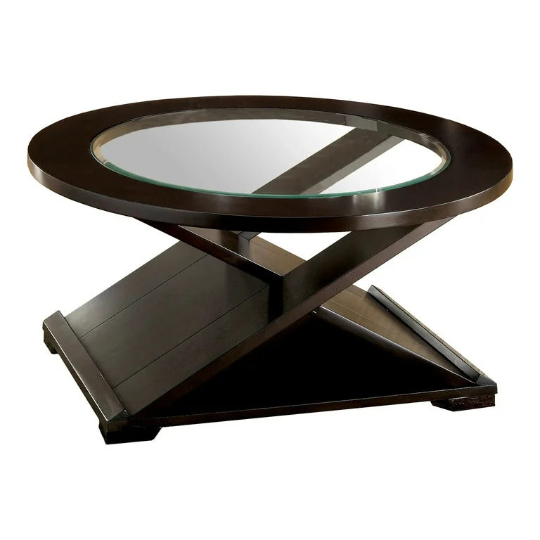 English Elm Contemporary Glass Top Occasional Tables Set of 3 with Striking Crossed Wood Base and Durable 5mm Glass Surface Espresso 31 L x 31 W x 3 H B011S01828