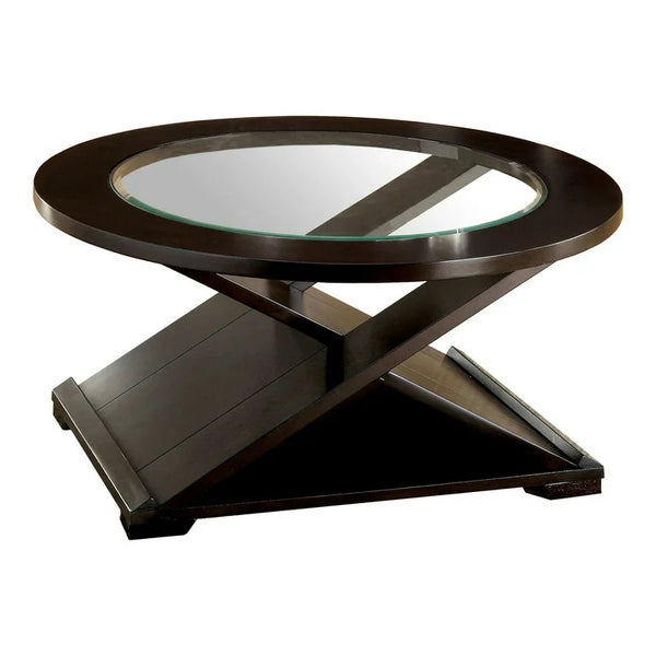 English Elm Contemporary Glass Top Occasional Tables Set of 3 with Striking Crossed Wood Base and Durable 5mm Glass Surface Espresso 31 L x 31 W x 3 H B011S01828