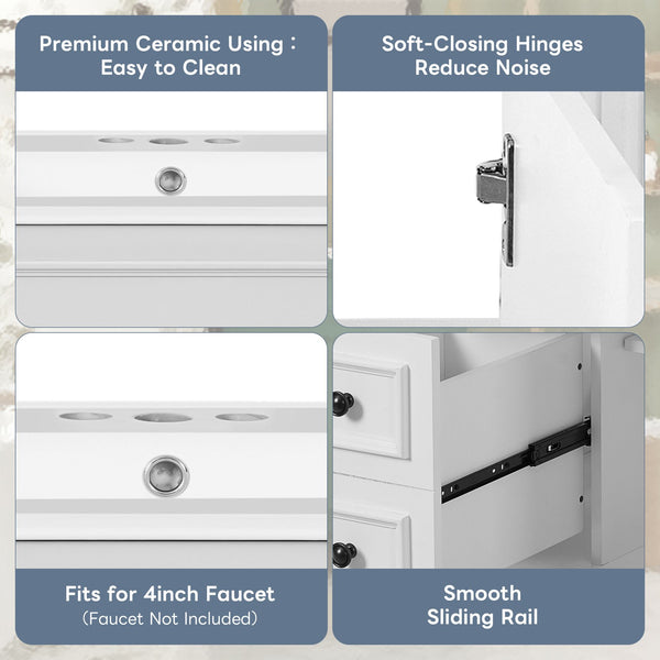 English Elm 30" French-Inspired Bathroom Vanity With Ceramic Sink & Dual Drawers - Elegant Storage Solution! N710P323328K