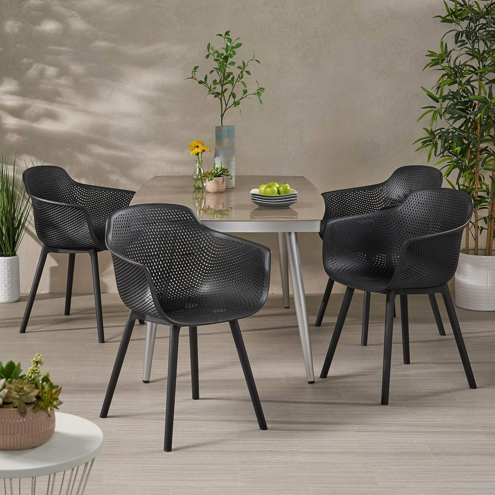 English Elm Lotus Outdoor Dining Chairs Set of 2 with Diamond Perforated Weather Resistant Design N776P417890B