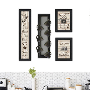 English Elm "kitchen Collection Vii" Framed Art Set with Mug Rack Wood Wall Display B06787081