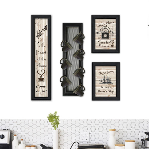 English Elm "kitchen Collection Vii" Framed Art Set with Mug Rack Wood Wall Display B06787081
