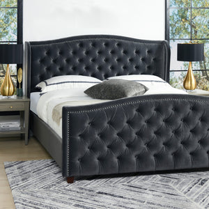 English Elm Marcella Upholstered Shelter Headboard Bed Set, King, Steel Gray Performance Velvet