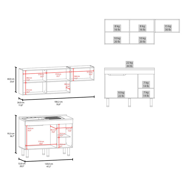 English Elm Kronos White Modular Kitchen Set with Streamlined Cabinets, Spacious Storage & Sleek Melamine Finish B062S01386