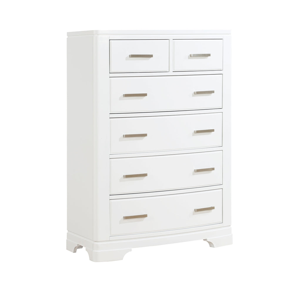 English Elm Modern Six Drawer Vertical Chest White Finish Chrome Pulls Bedroom Storage Dresser B011P469529