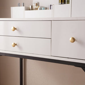 English Elm Vanity Desk With Led Lighted Mirror & Usb Ports, Elegant Makeup Table With Ample Storage & Durability W3008P235411-GIGA