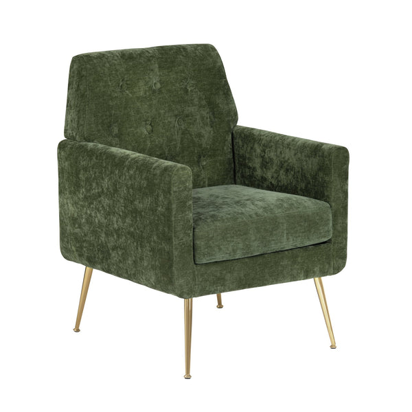 Crestview Collection Modern Accent Chair - Stylish Upholstered Furniture With Button Tufting And Gold Legs For Any Room Green Solid Wood Evfzr4352egrn