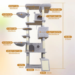 English Elm 71 Inch Floral Cat Tower with Condo Hammock Sisal Posts and Plush Perches for Large Breeds W243P326646