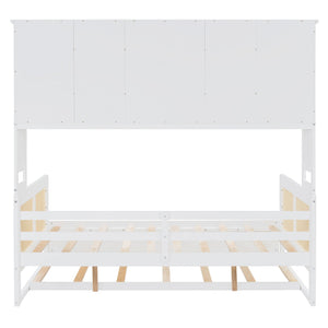 English Elm Full Wooden Daybed With Twin Trundle & Versatile Cabinet Shelf - Space-Saving Comfort In White N820S00049K