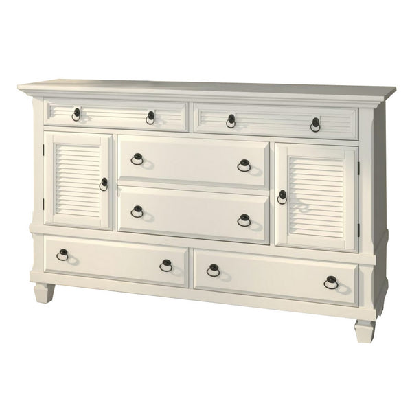 English Elm Pine Solid Wood Dresser Six Drawers Two Cabinets White Finish Bedroom Storage B056P416767