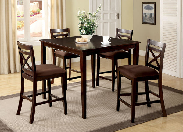 English Elm Transitional Counter Height 3pc Dining Set with USB Charging, Storage Shelves & Padded Seats Espresso 46 L x 46 W x 11 H B2741P384496