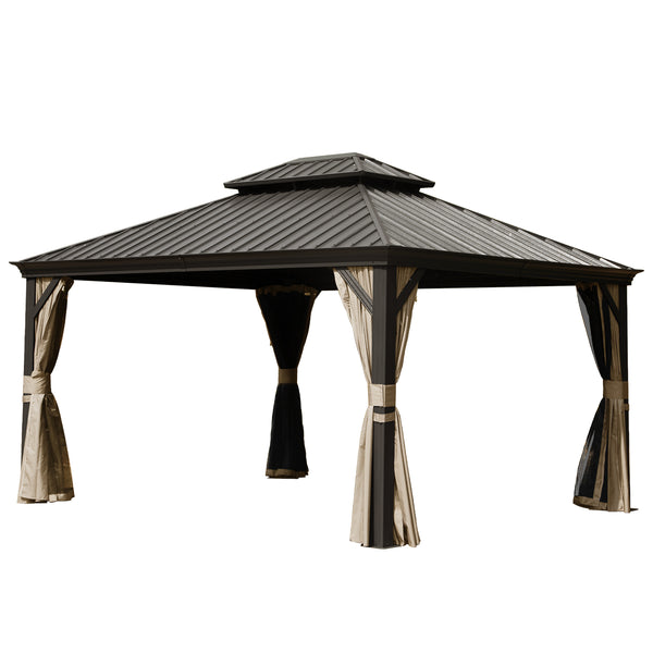 English Elm 10' X 14' Hardtop Gazebo - Durable Aluminum Frame, Double Roof, Curtains & Netting For Year-Round Comfort W1859S00160