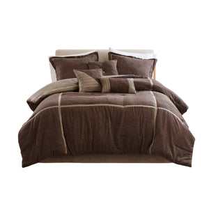 English Elm 7 Piece Micro Corduroy Comforter Set In Brown - Cozy, Chic, And Lodge-Inspired Bedroom Ensemble B035P266665