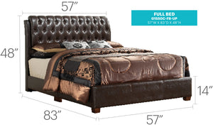 English Elm Elegant Velvet Full Bed Frame with Sturdy Support, Transitional Design, Easy Assembly, Modern Appeal Dark Brown 24 L x 59.5 W x 12 H B078108043