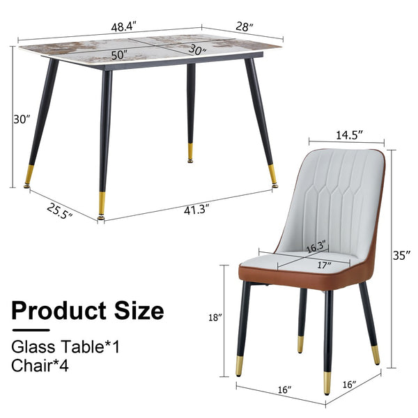 English Elm Table And Chair Set - 48.4" White Sintered Stone Dining Table With 4 Ergonomic Pu Chairs, Modern Style W1151S04208-GIGA