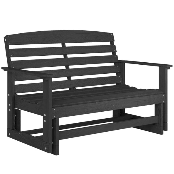English Elm Double Outdoor Glider Bench Weatherproof Hdpe Slatted Farmhouse Porch Loveseat for Two Black T3971P459255