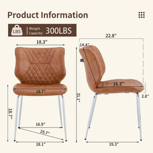 English Elm Dark Oil Waxed Faux Leather Dining Chair Set with Diamond Tufted High Back Metal Legs Brown W3493P444865