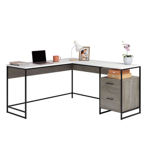 English Elm L-Shaped Modern Desk With Oak And White Finish - Space-Saving Design For Home Office And Study B356P367762