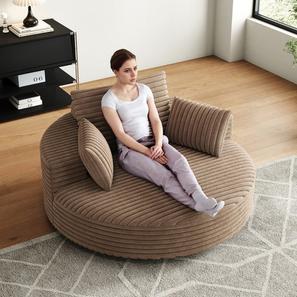 English Elm 55''l 55'l Faux Rabbit Fur Corduroy Swivel Chair Foam Cloud Lounge Seat for Bedroom W834S00446