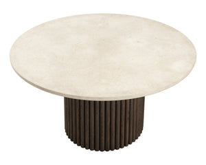 Sunpan Banyan Dining Table - Stunning Cream Marble Top & Fluted Oak Base, Modern Elegance For Your Home Brown Marble 111795