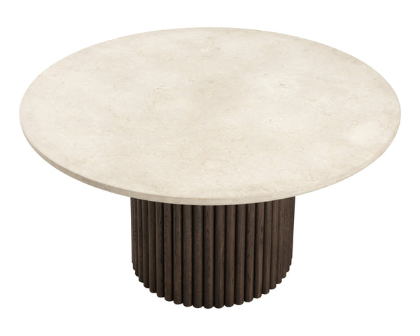 Sunpan Banyan Dining Table - Stunning Cream Marble Top & Fluted Oak Base, Modern Elegance For Your Home Brown Marble 111795