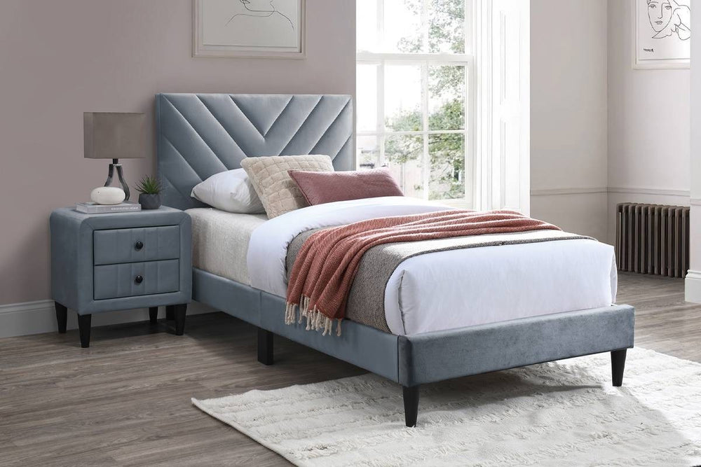 English Elm Modern Gray Velvet Twin Platform Bed Adjustable Headboard V-stitch Upholstered Frame B011P423338