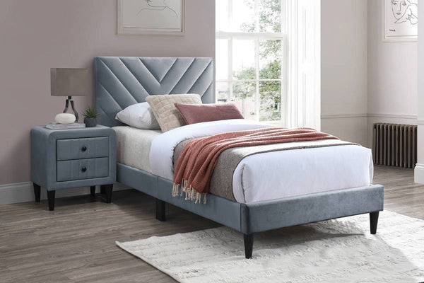 English Elm Modern Gray Velvet Twin Platform Bed Adjustable Headboard V-stitch Upholstered Frame B011P423338