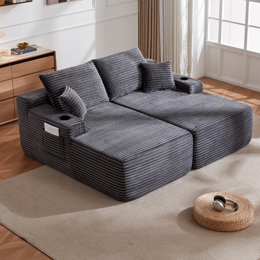 English Elm New Cloud Sectional Sofa Deep Plush Seat Double Chaise Low Profile Modern Lounge Grey W3975P475550
