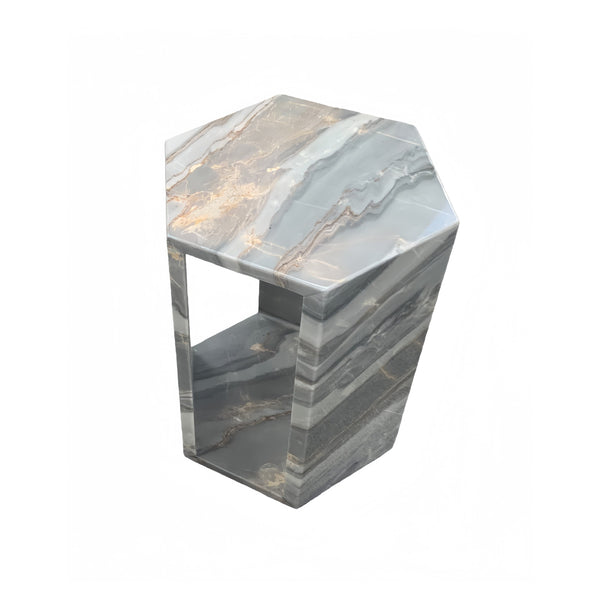 English Elm Genuine Solid Marble Hexagonal Pedestal End Table Polished Stone for Modern Living Blue+Multi W1696P407997