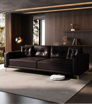 English Elm 92.1"King 3-in-1 Convertible Sleeper Sofa Bed with Tufted Faux Leather, Ultra-Wide Arms, 4-Seater Couch Dark Brown W1885S00210