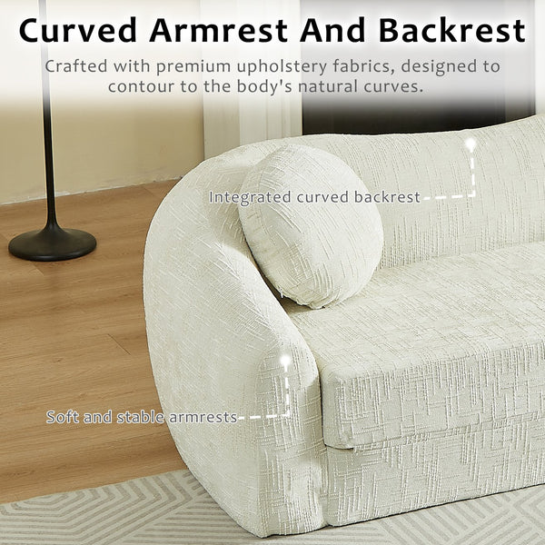 English Elm 86-inch Curved Chenille Convertible Sofa Recliner Frameless Folding Two-seater for Living Room Beige W3505P452816