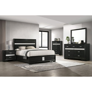 English Elm Annie Glam Full Panel Bed with Padded Black Upholstery and Glitter Accent Trim B062S01600