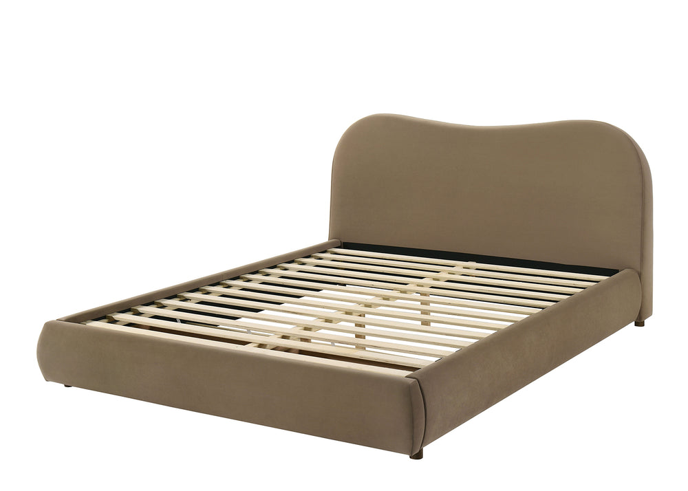 English Elm Beautiful Curved Upholstered Queen Bed with Built-In Footboard Drawer, Solid Wood Frame, Elegant Upholstery Brown 40 L x 21 W x 15 H B2741S00715