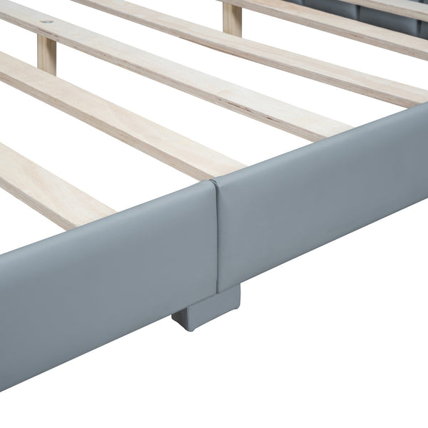 English Elm Queen Upholstered Platform Bed with Twin XL Daybed Set, PU Leather, Space-Saving Convertible Duo for Guests and Kids Gray SF100115AAE