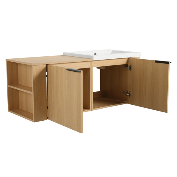 English Elm 48 Modern Bathroom Vanity Sink Combo with Soft-Close Doors, Engineered Wood, Spacious Storage, Easy Assembly Oak W1972S00013
