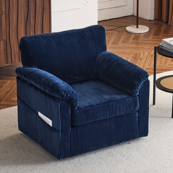 English Elm 33 Inch Oversized Swivel Corduroy Lounge Chair with Plush Chenille Cushioning and Support Springs Blue W1829P265013