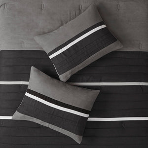 English Elm 7 Pc Faux Suede Comforter Set In Black & Grey – Luxurious King Bedding With Decorative Pillows Included B03596985