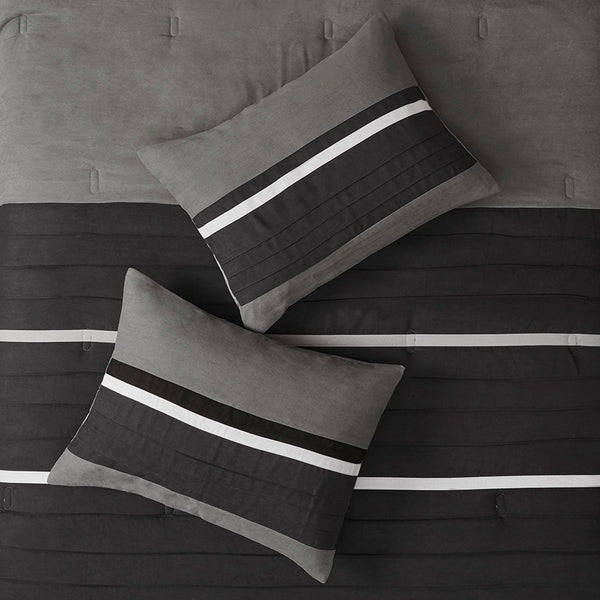 English Elm 7 Pc Faux Suede Comforter Set In Black & Grey – Luxurious King Bedding With Decorative Pillows Included B03596985