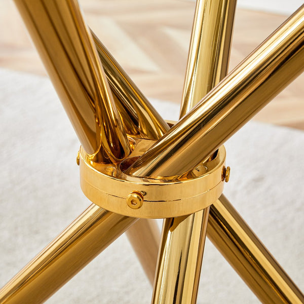 English Elm 4-Piece Dining Set: Modern Luxe Round Glass Table & Stylish Black-Gold Chairs For Chic Spaces W1151S03684