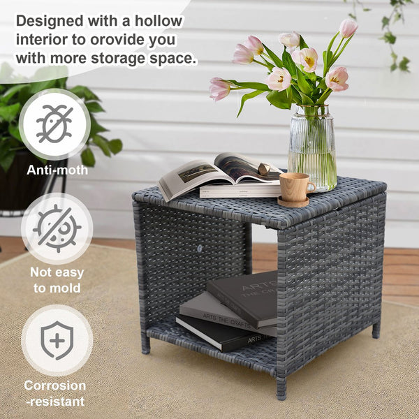 English Elm 5 Pieces Wicker Patio Furniture Set Grey PE Rattan 2 Chairs 2 Ottomans + Table Waterproof Cushions W813P283082