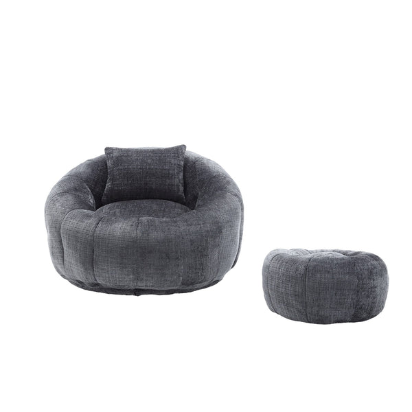 English Elm UNITED Cloud-Luxe Chenille Memory Foam Bean Bag Chair with Ottoman and Pillow for Ultimate Comfort Gray W1568P361697