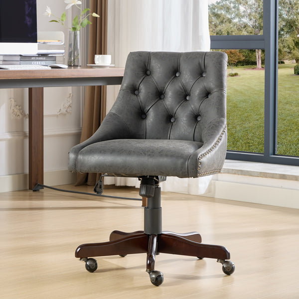 English Elm A&A Handcrafted Button-Loop Accent Chair with High-Rebound Foam, Solid Wood & Steel Legs, Retro Elegance Gray W1143P202751
