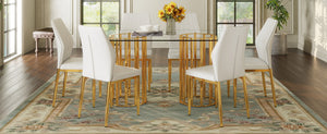 English Elm Table and Chair Set Oval Tempered Glass Top with Gold Base Glam Dining Room 7 Piece Transparent,White+Gold W1151S04728