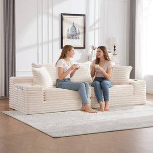 English Elm Oversized Corduroy Cloud Couch Convertible Sleeper Sofa with Memory Foam Seating Beige W395S00116