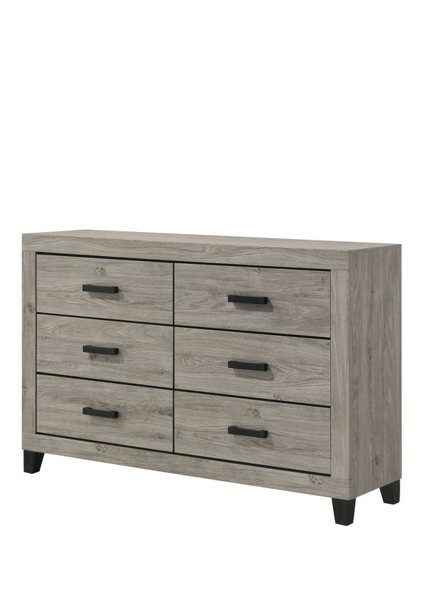 English Elm Mari Modern Wood Dresser with 6 Dovetail Drawers, Smooth Metal Glides, 3/4 Extension, Safety Stop Light Gray 60.3 L x 19.3 W x 38.8 H B2726P292251