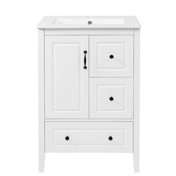 English Elm Christopher Knight Home® - 24 Freestanding Retro Bathroom Vanity with Ceramic Sink, Soft-Close Cabinet & Drawers, Painted MDF Finish White N759P292551K
